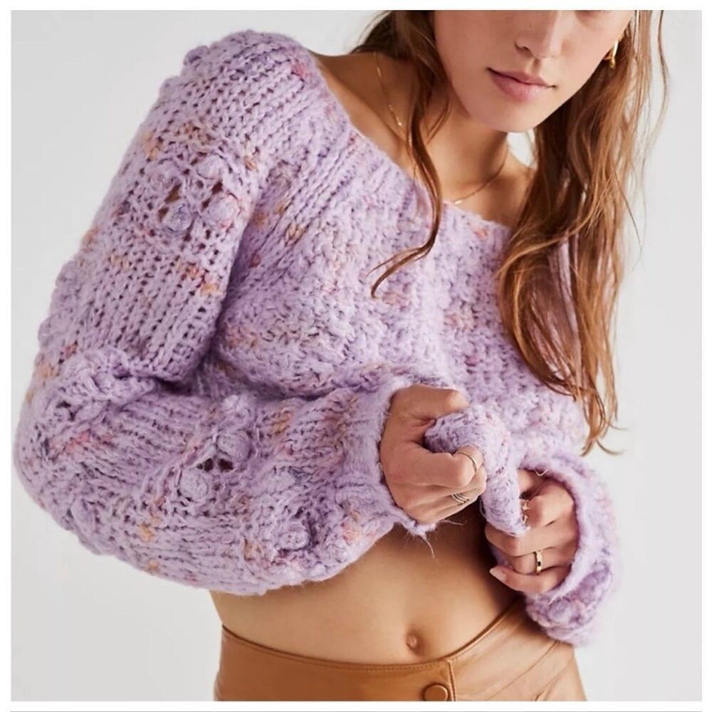 Free People Sunset Cloud Pullover Sweater Violet Glow Combo color Small NWT - Picture 1 of 10